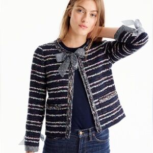 J. Crew Navy Multi-StripeTweed Lady Jacket with Ties 
size 14